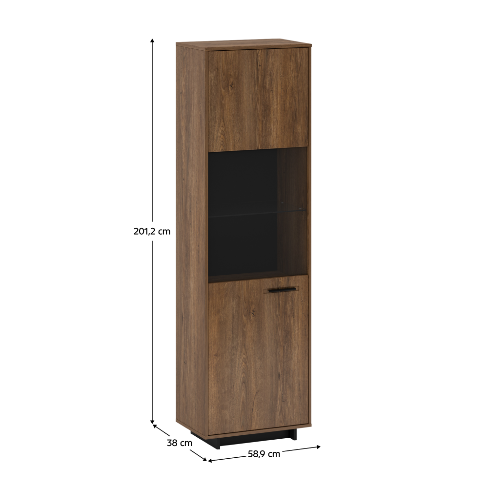 Vitrína, dub bolzano / černá, levá, DELIS A1