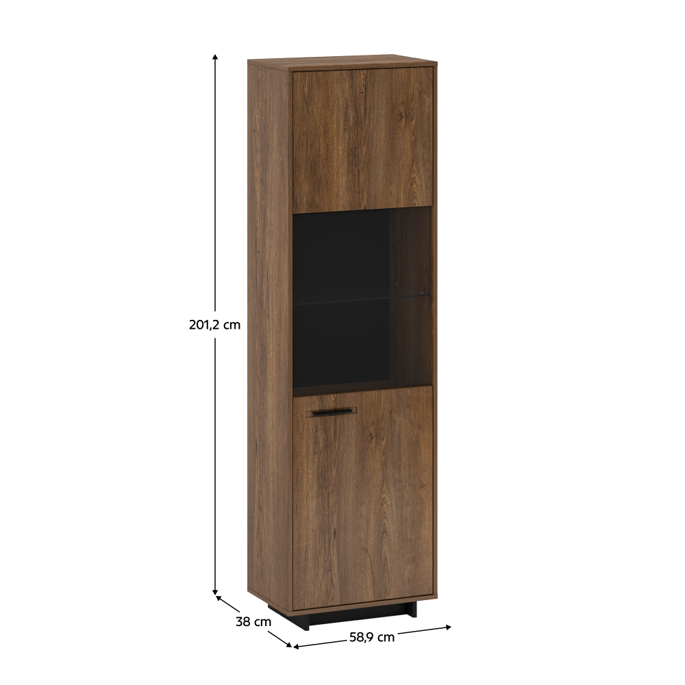 Vitrína, dub bolzano / černá, pravá, DELIS A2