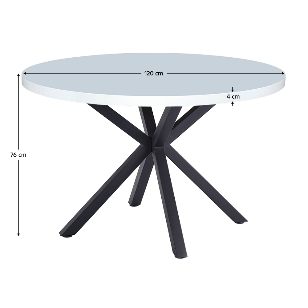 Jídelní stůl, bílá matná/černá, průměr 120 cm, MEDOR