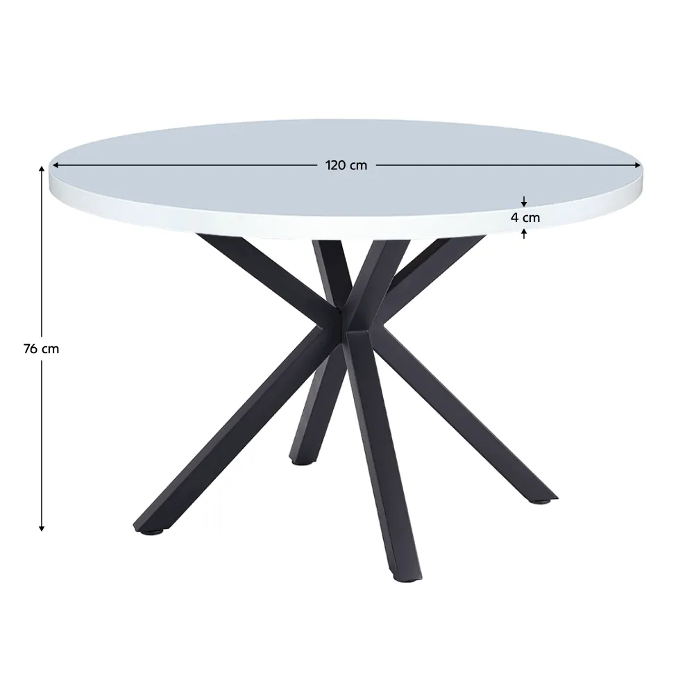 Jídelní stůl, bílá matná/černá, průměr 120 cm, MEDOR