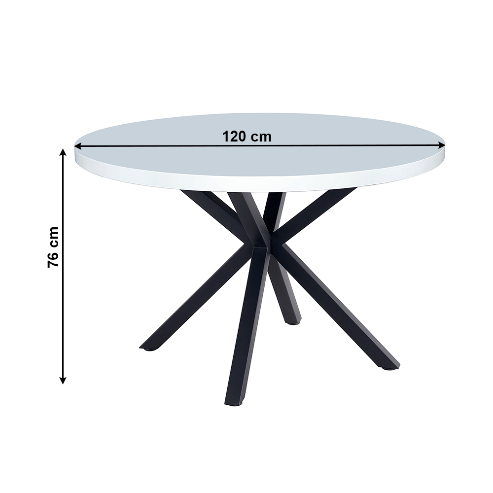 Jídelní stůl, bílá matná/černá, průměr 120 cm, MEDOR