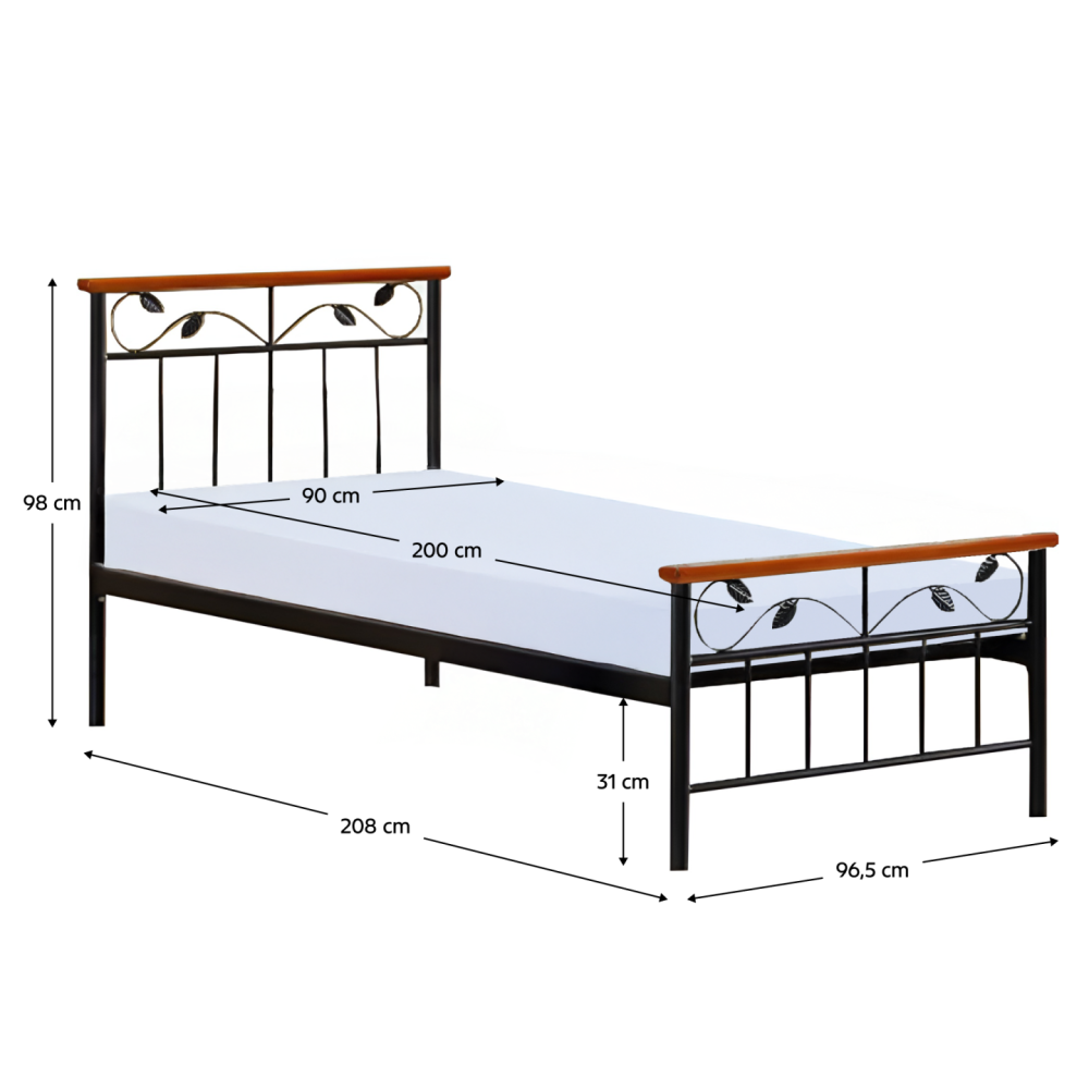 Postel s lamelovým roštem, dřevo třešeň/kov, 90x200, MORENA NEW