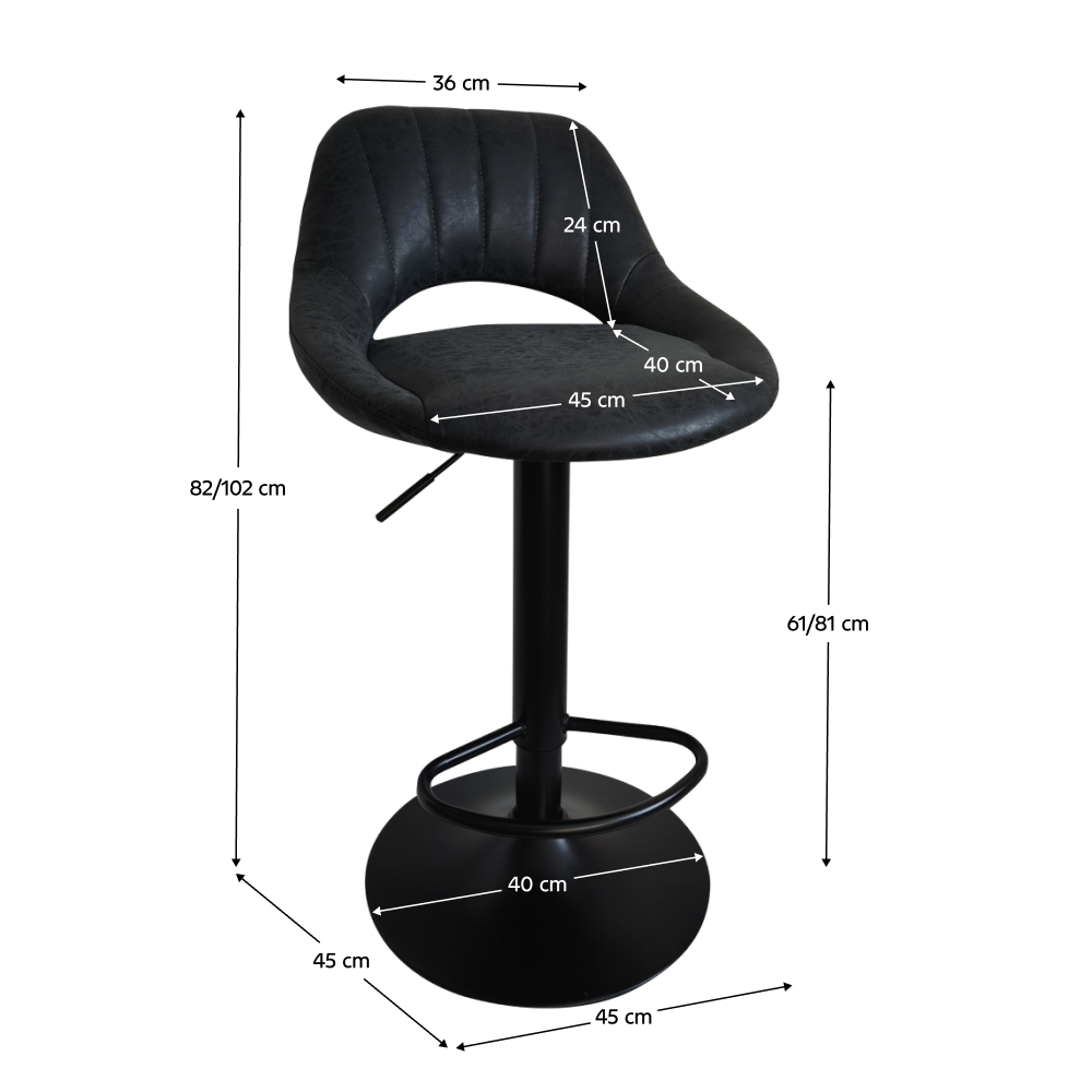 Barová židle, černá látka s efektem broušené kůže, LORASA NEW