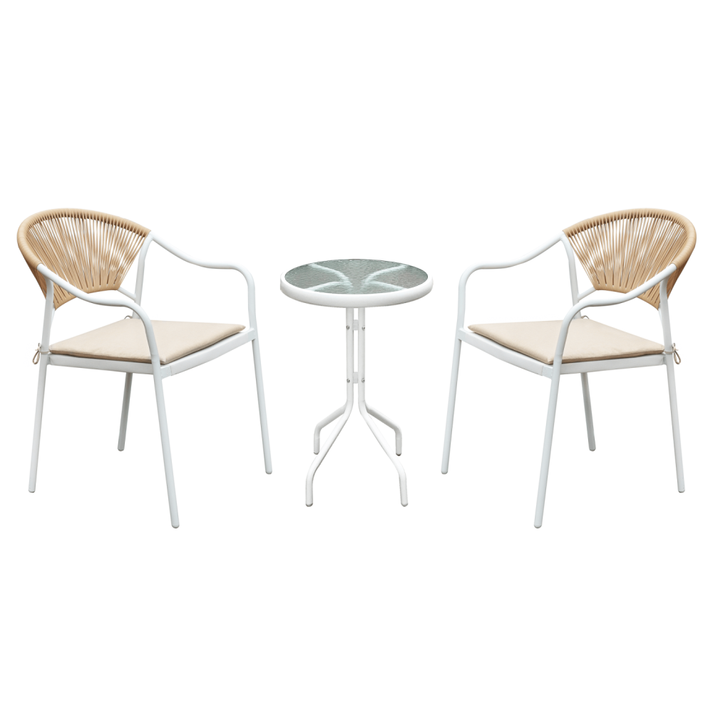 Zahradní 3-dílný ratanový set, bílá/béžová, ELIOR