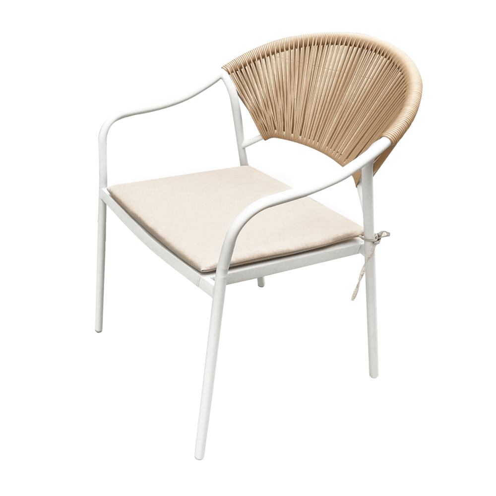 Zahradní 3-dílný ratanový set, bílá/béžová, ELIOR