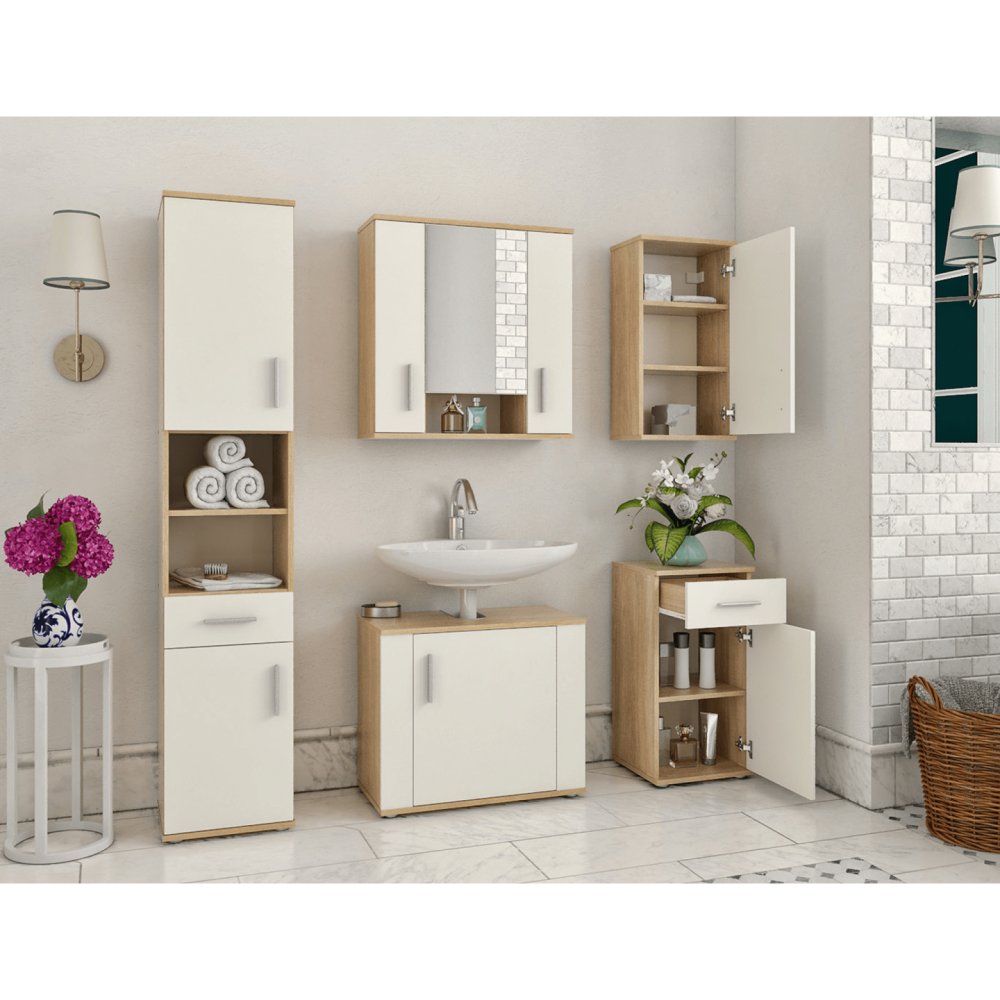 Skříňka pod umyvadlo, dub sonoma/matná bílá, LESSY NEW 02