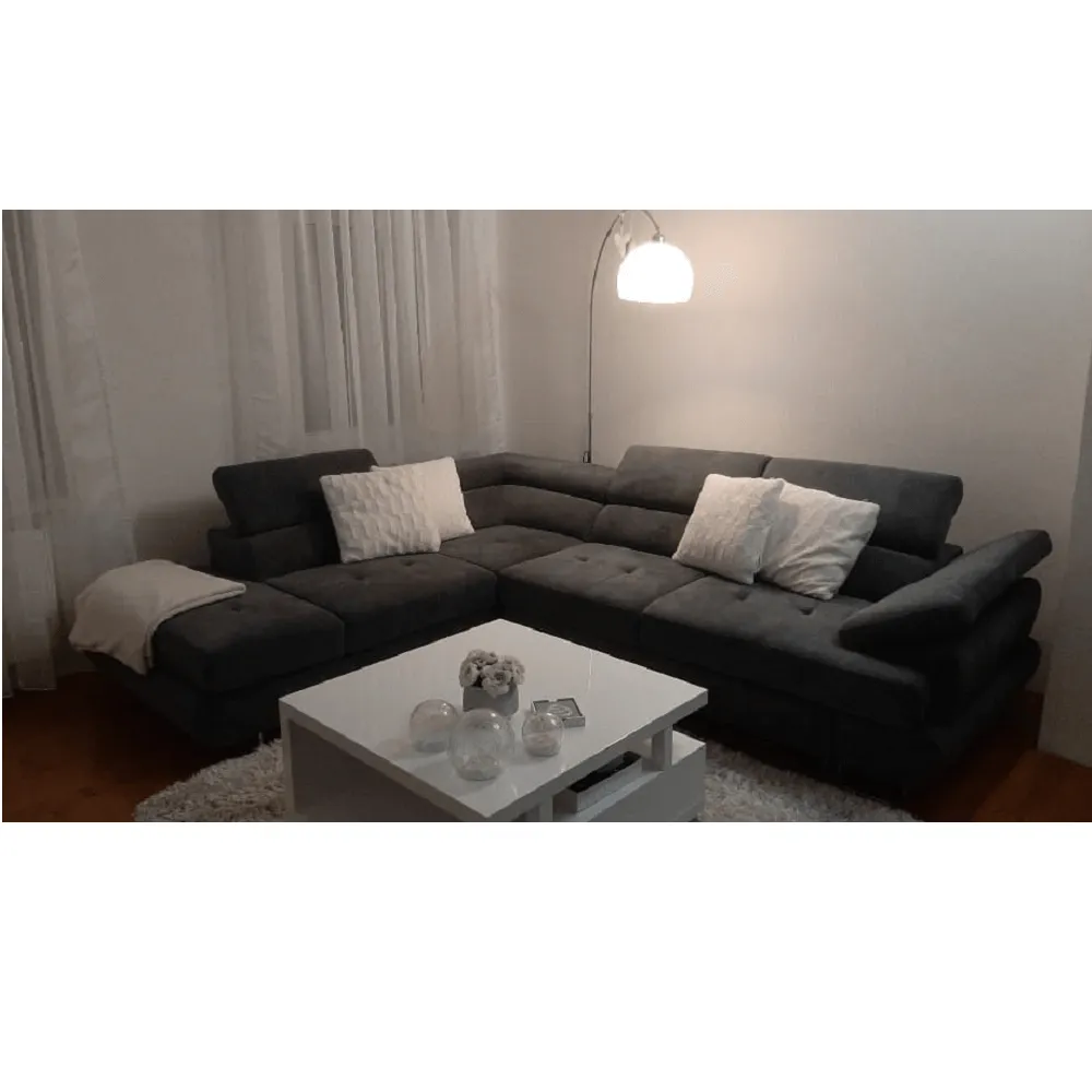 Sedací souprava s úložným prostorem, tmavě šedá, látka, levá, BUTON R