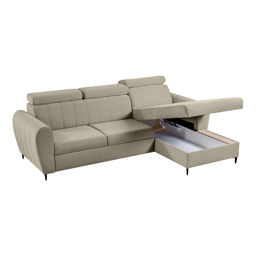 Rozkládací sedací souprava, béžová, pravá, KORIO