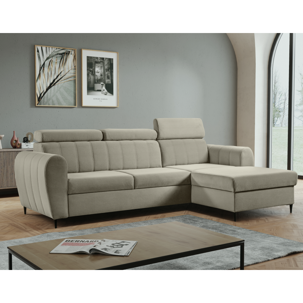 Rozkládací sedací souprava, béžová, pravá, KORIO