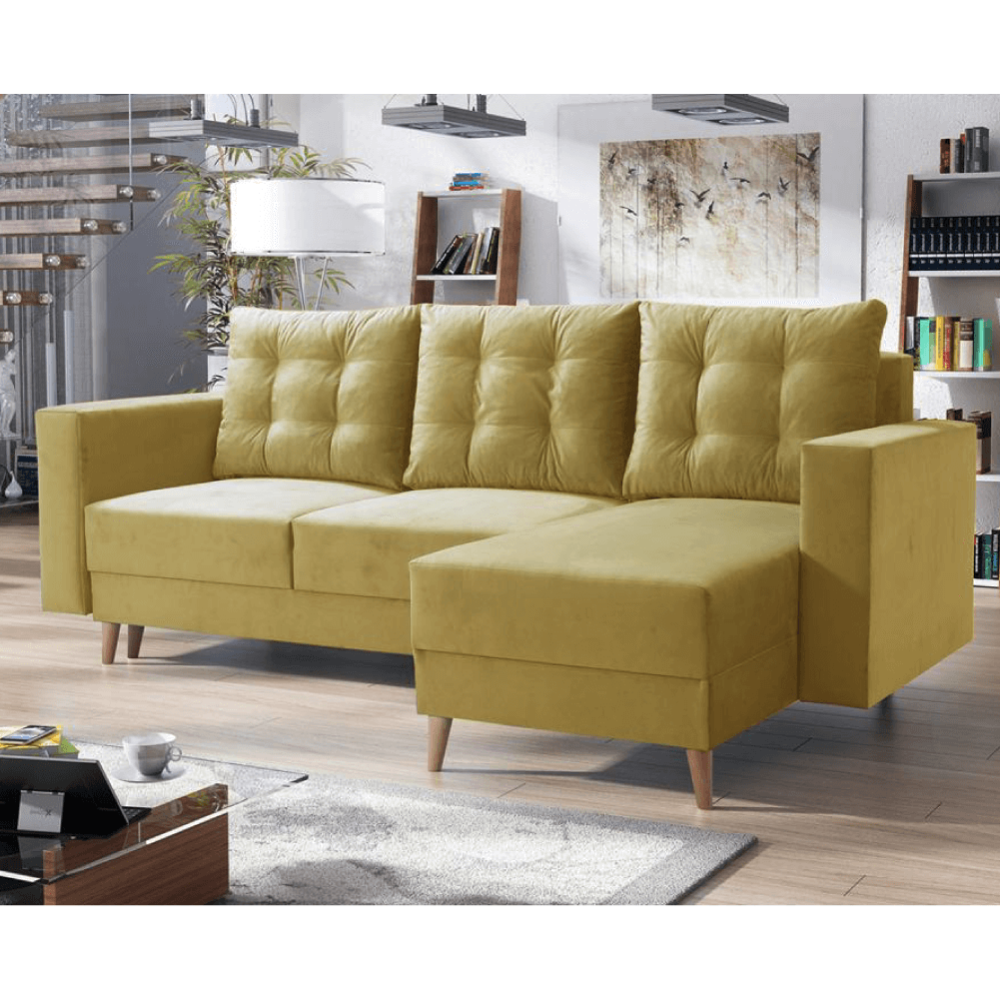 Rozkládací sedací souprava, žlutá, pravá, BLEKY ROH