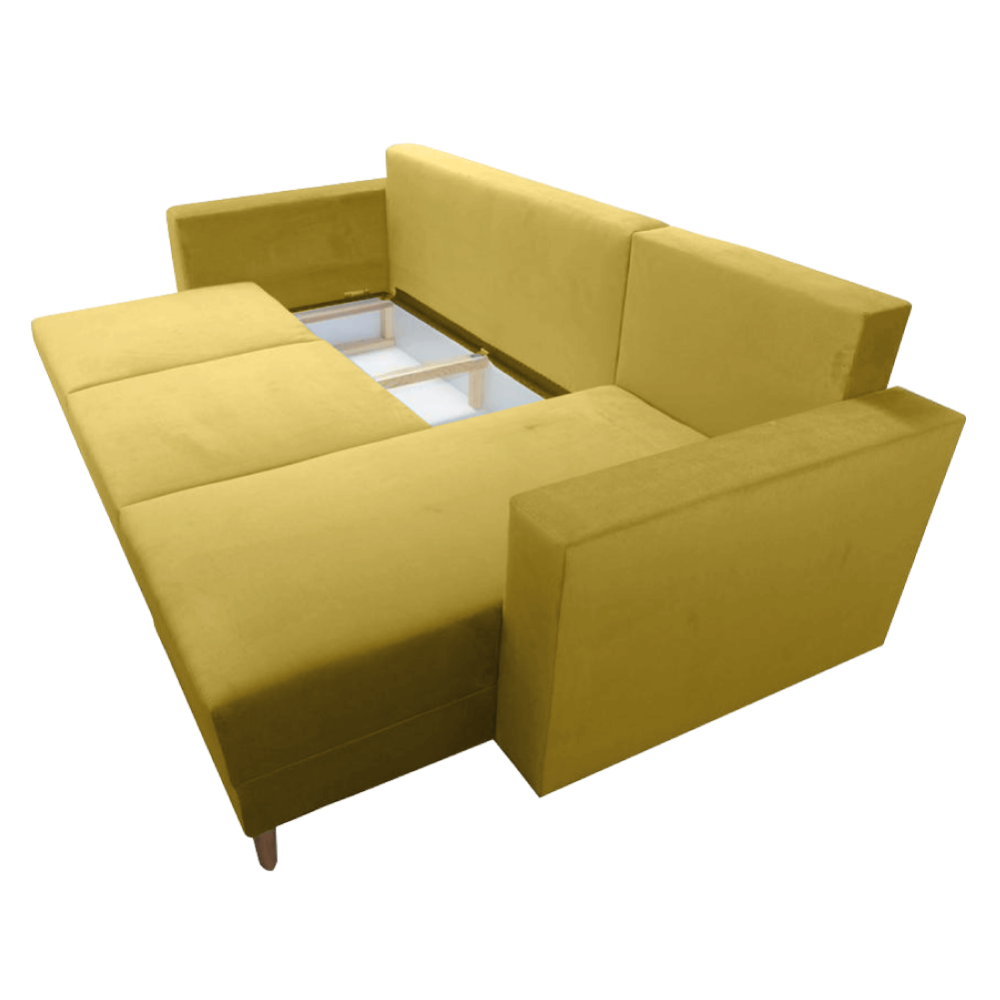 Rozkládací sedací souprava, žlutá, pravá, BLEKY ROH