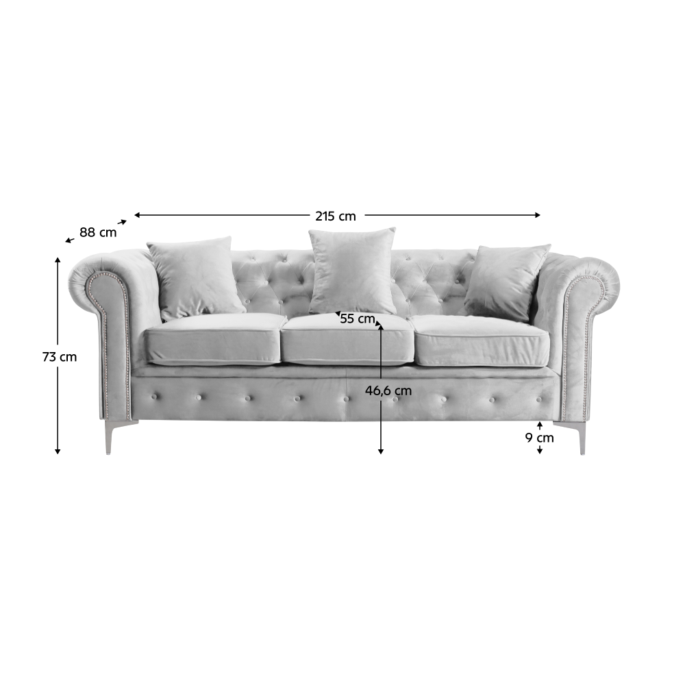 Luxusní 3-sed, světle šedá Velvet látka, ROMANO