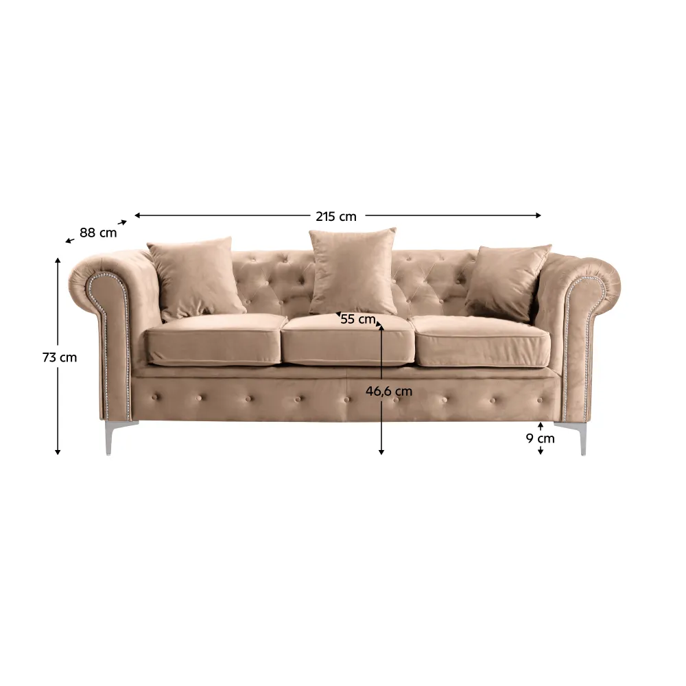 Luxusní rozkládací 3-sed, světle hnědá Velvet látka, ROMANO