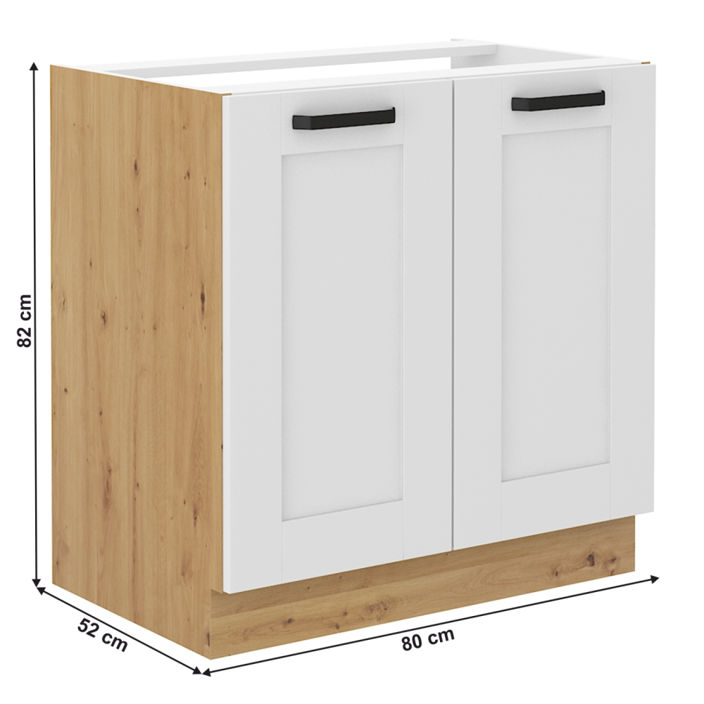 Dřezová skříňka, bílá/dub artisan, LULA 80 ZL 2F BB