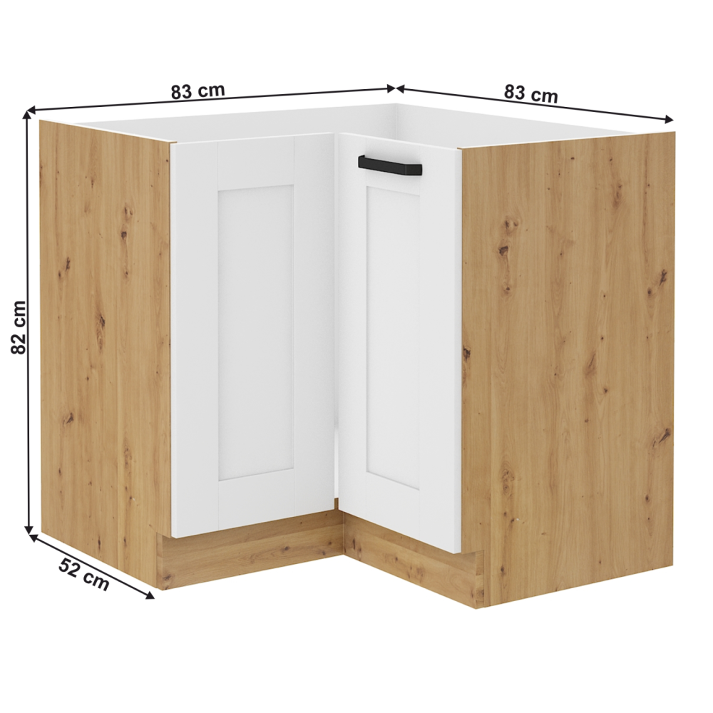 Rohová spodní skříňka, bílá/dub artisan, LULA 89x89 ND 1F BB