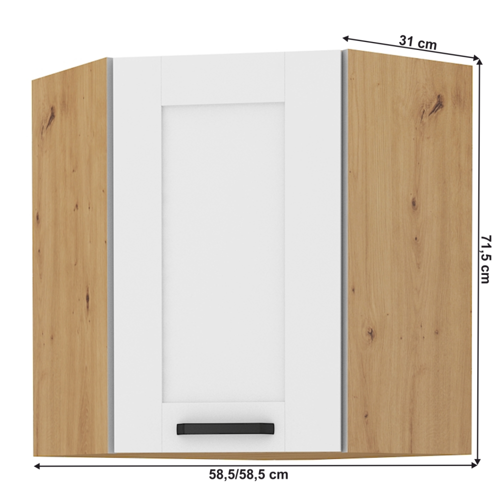 Horní rohová skříňka, bílá/dub artisan, LULA 58x58 GN-72 1F