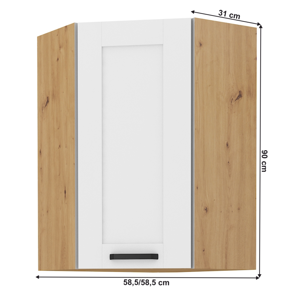 Horní rohová skříňka, bílá/dub artisan, LULA 58x58 GN-90 1F