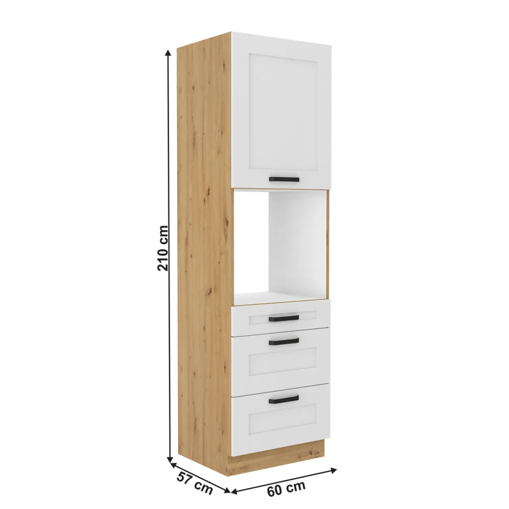 Vysoká skříňka na vestavnou troubu, bílá/dub artisan, LULA 60 DPS-210 3S 1F