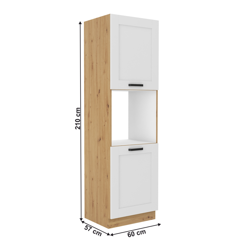 Vysoká skříňka na vestavnou troubu, bílá/dub artisan, LULA 60 DP-210 2F