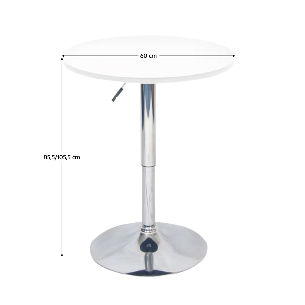 Barový stůl s nastavitelnou výškou, bílá, průměr 60 cm, BRANY 2 NEW