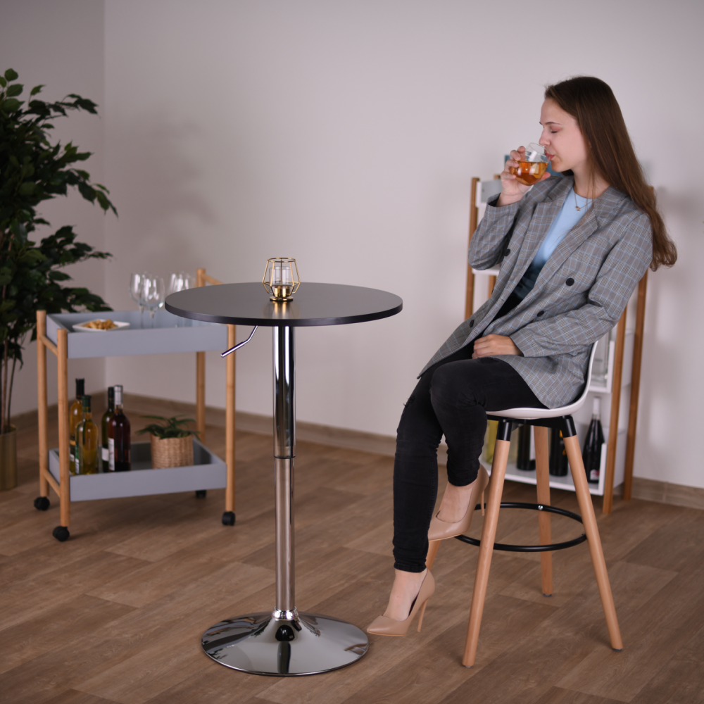 Barový stůl s nastavitelnou výškou, černá, průměr 60 cm, BRANY 2 NEW