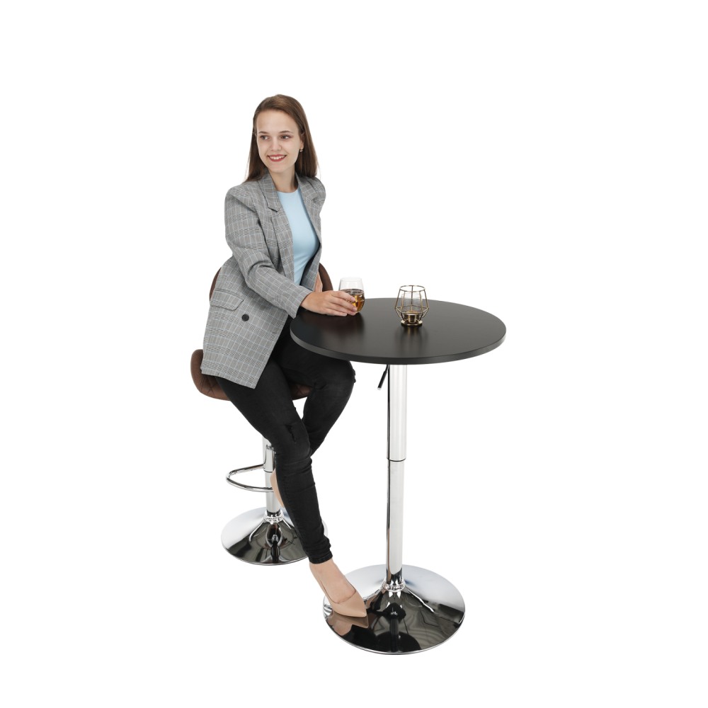 Barový stůl s nastavitelnou výškou, černá, průměr 60 cm, BRANY 2 NEW