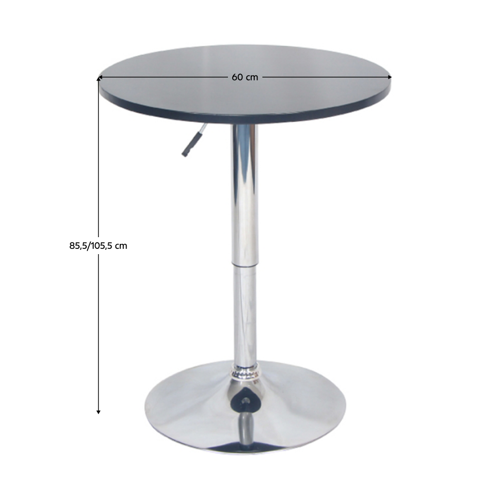 Barový stůl s nastavitelnou výškou, černá, průměr 60 cm, BRANY 2 NEW