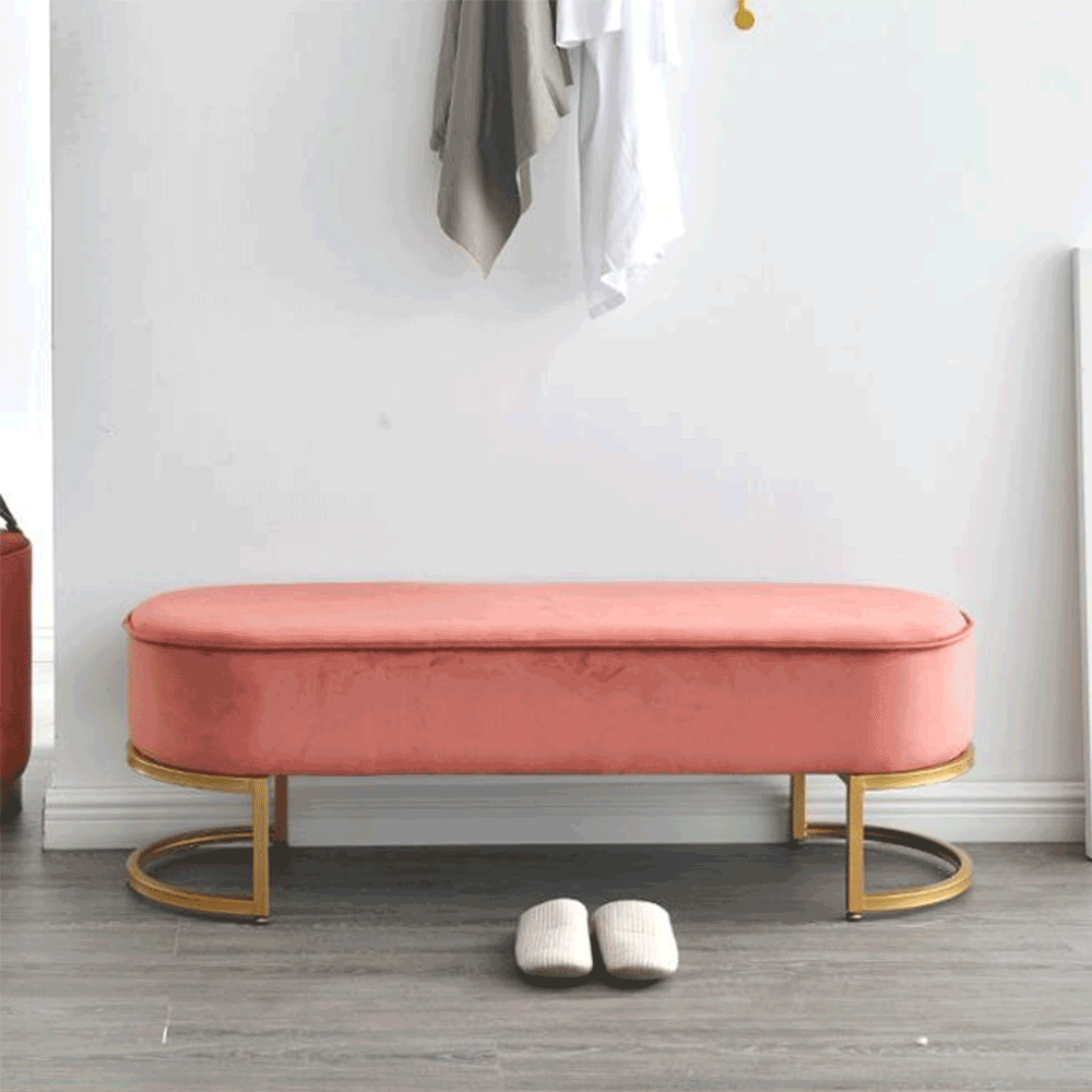 Designová lavice, růžová Velvet látka/gold chrom-zlatý, MIRILA NEW