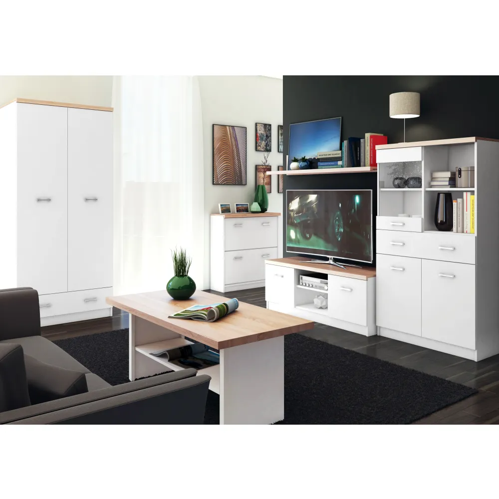 Skříň se zrcadlem 2D1S/60, bíla/dub sonoma, TOPTY TYP 37