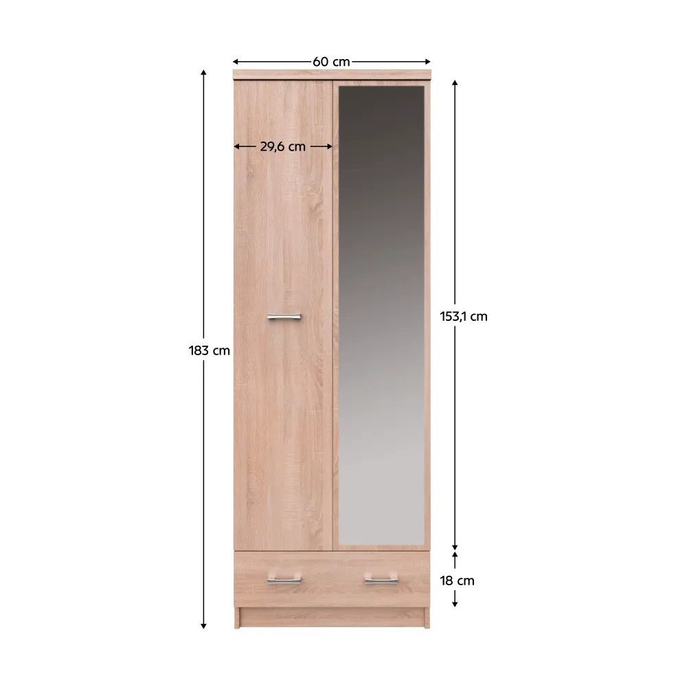 Skříň se zrcadlem 2D1S/60, dub sonoma, TOPTY TYP 38