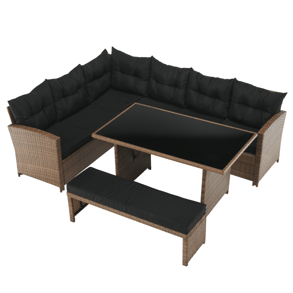 Zahradní ratanový set, světle hnědá/černá, MADUL