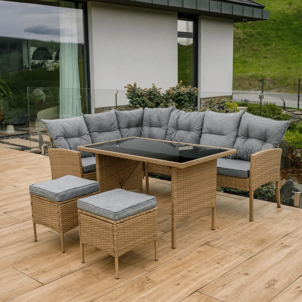 Zahradní ratanový set, přírodní/světle šedá, RANDI