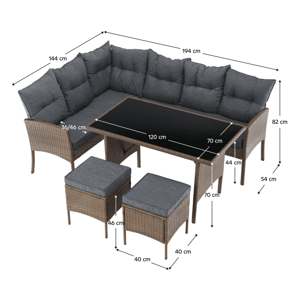 Zahradní ratanový set, přírodní/světle šedá, RANDI