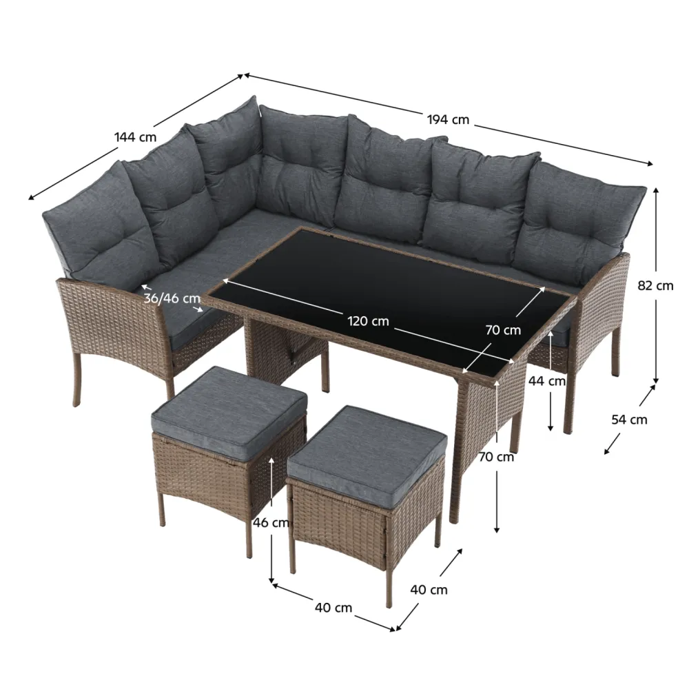 Zahradní ratanový set, přírodní/světle šedá, RANDI
