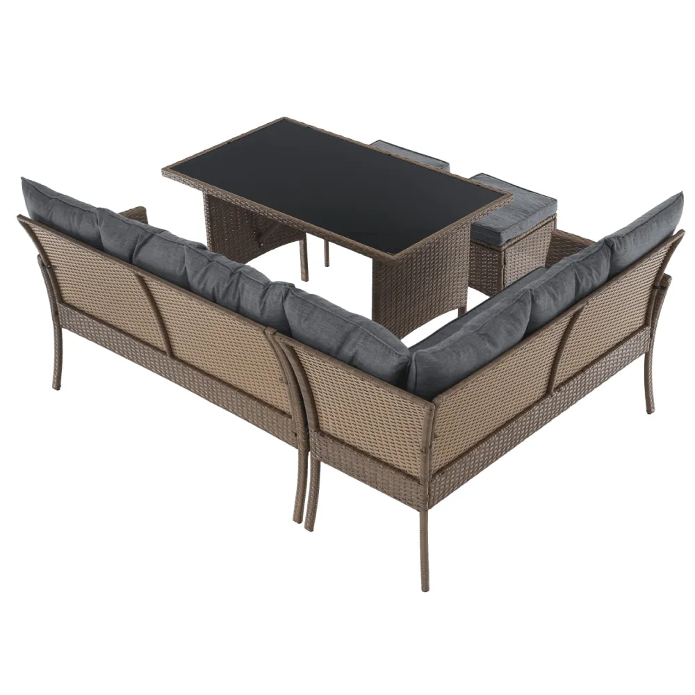 Zahradní ratanový set, přírodní/světle šedá, RANDI