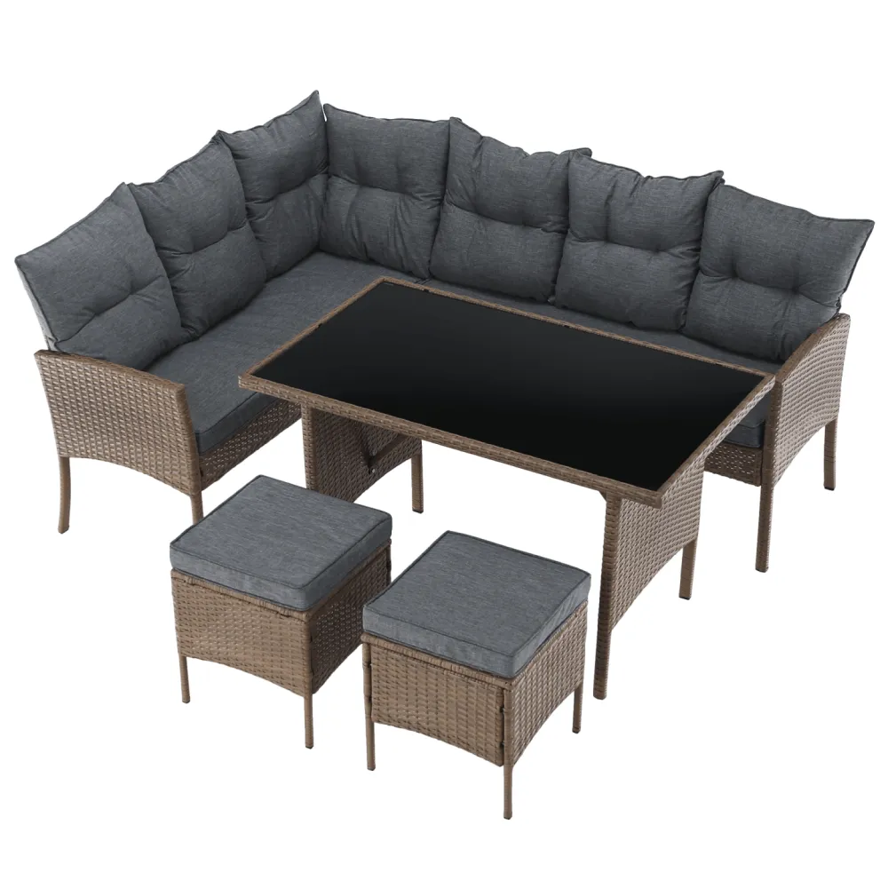Zahradní ratanový set, přírodní/světle šedá, RANDI