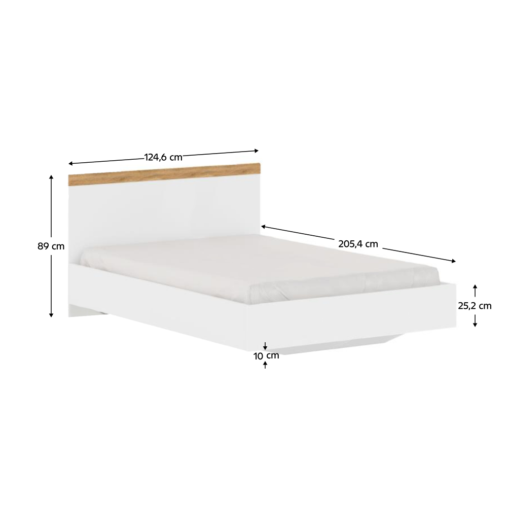 Postel, 120x200, bílá/dub wotan, VILGO