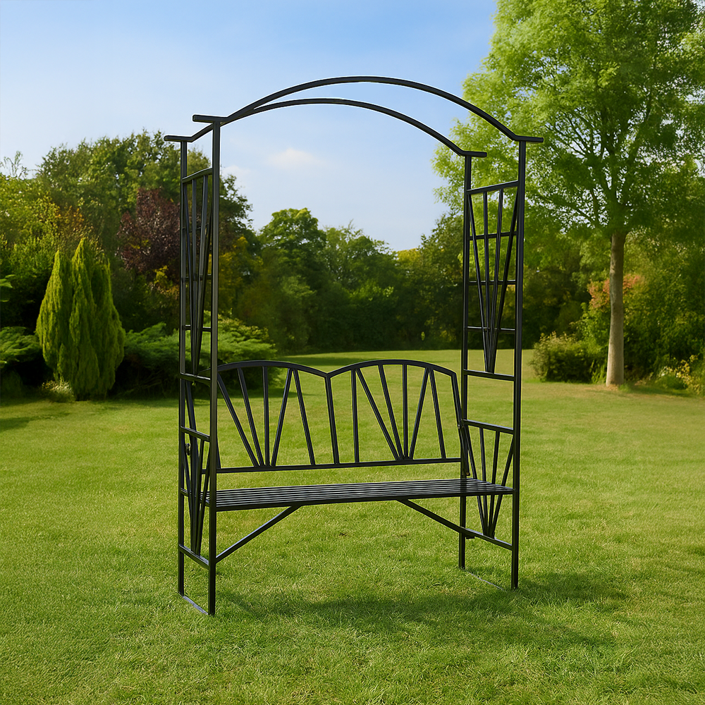 Zahradní lavička s pergolou, černá, HAIFA