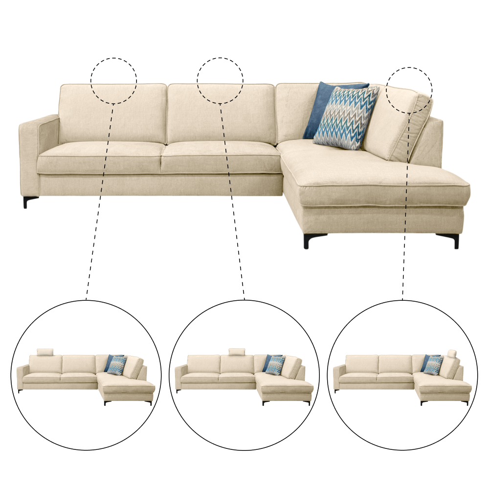 Rozkládací sedací souprava, krémová, pravá, ERMON ROH