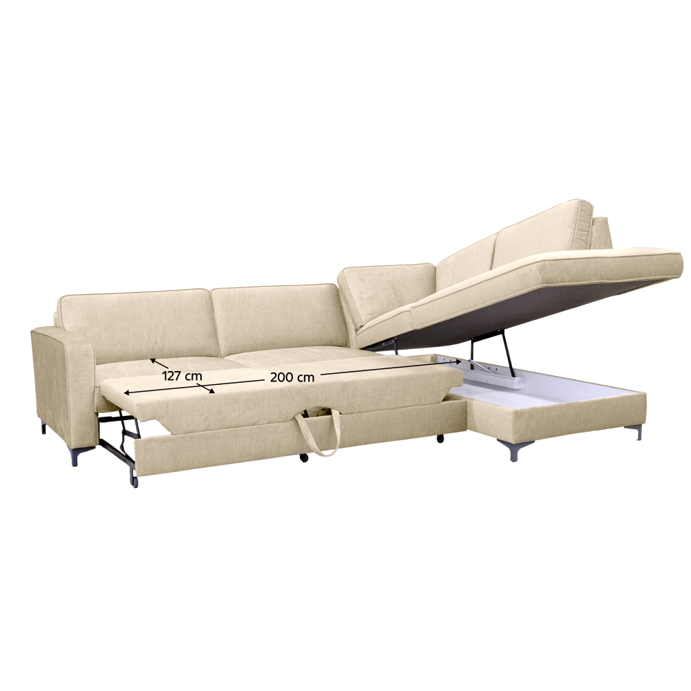 Rozkládací sedací souprava, krémová, pravá, ERMON ROH