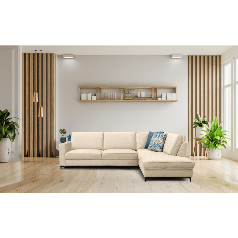 Rozkládací sedací souprava, krémová, pravá, ERMON ROH