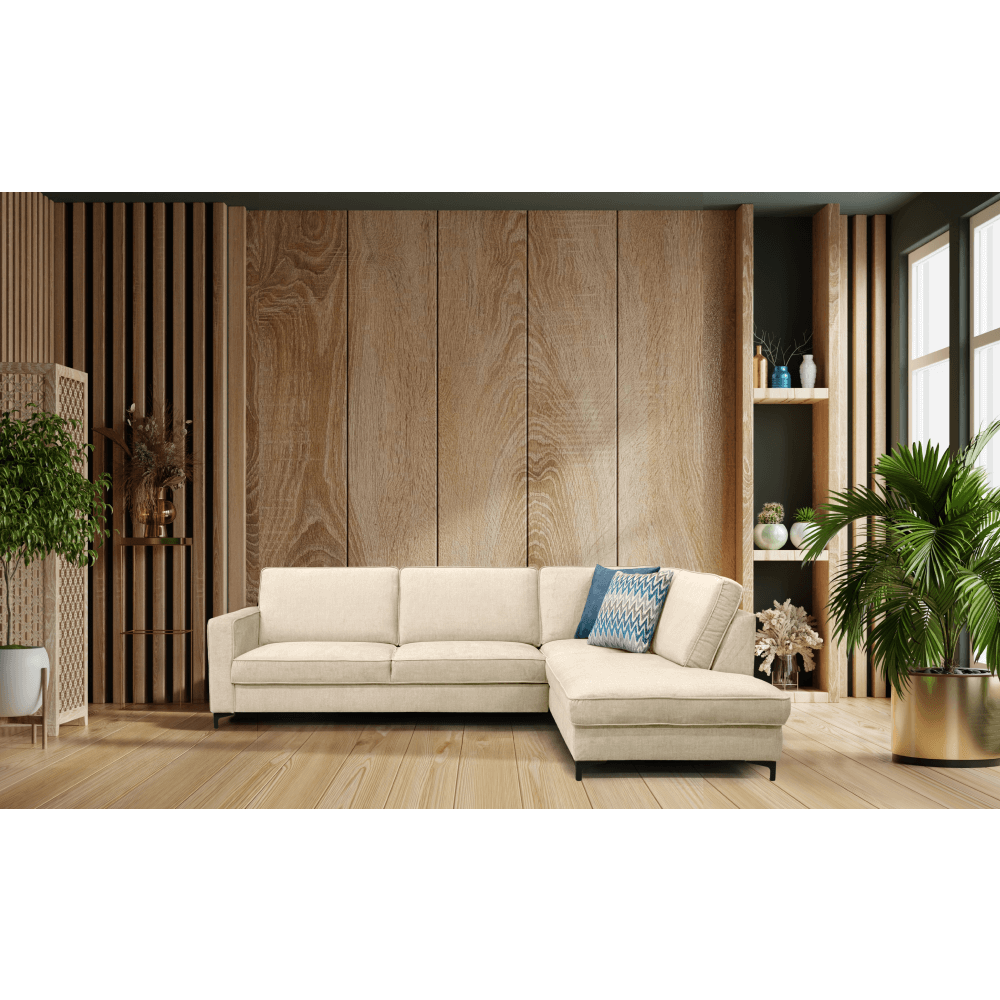 Rozkládací sedací souprava, krémová, pravá, ERMON ROH