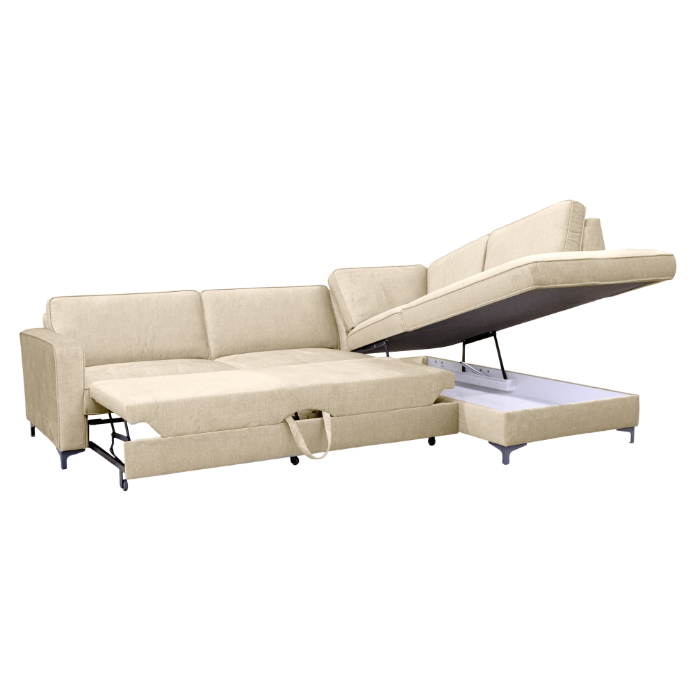 Rozkládací sedací souprava, krémová, pravá, ERMON ROH