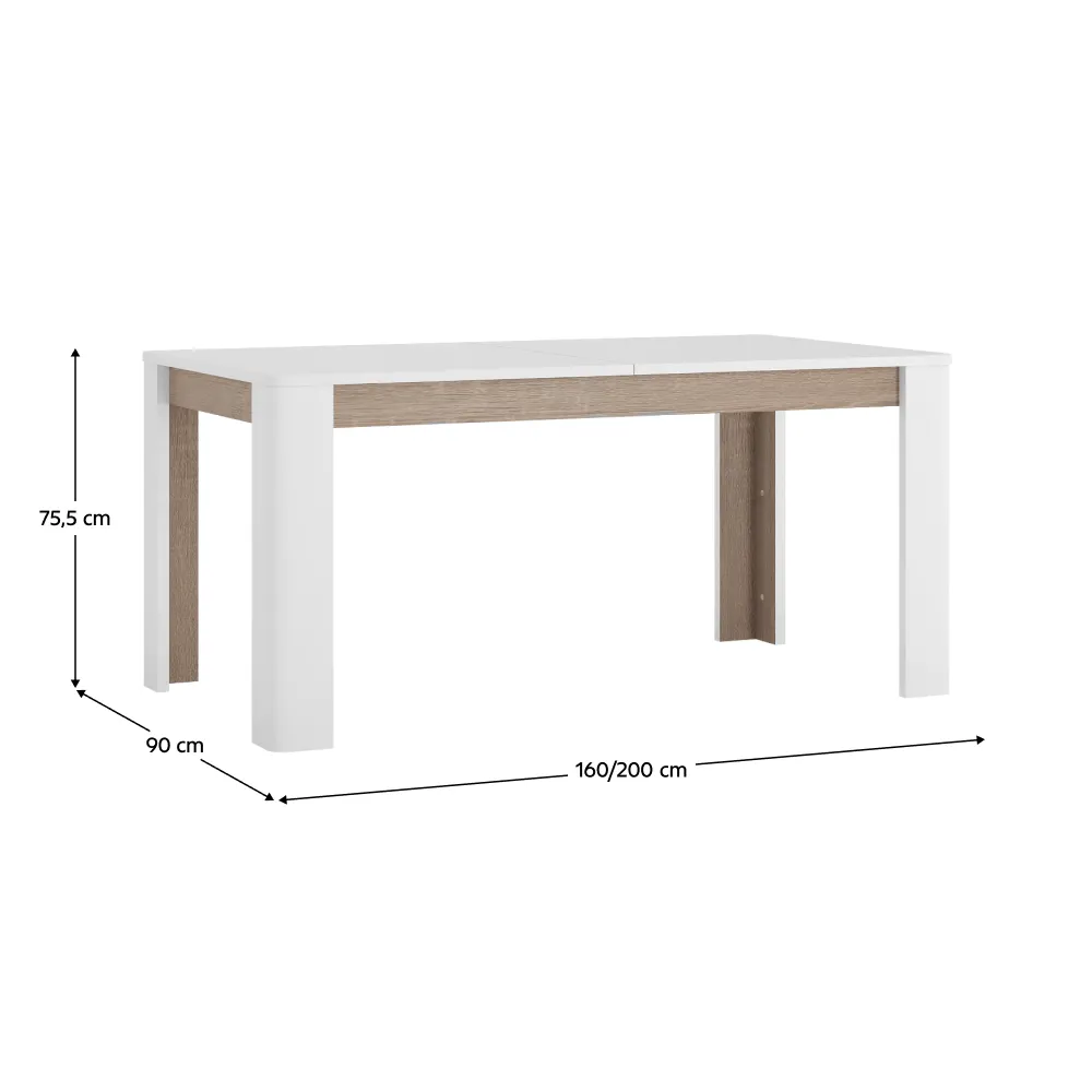 Jídelní rozkládací stůl, bílá extra vysoký lesk HG/dub sonoma tmavý truflový, 160-200x90 cm, LYNATET TYP 75