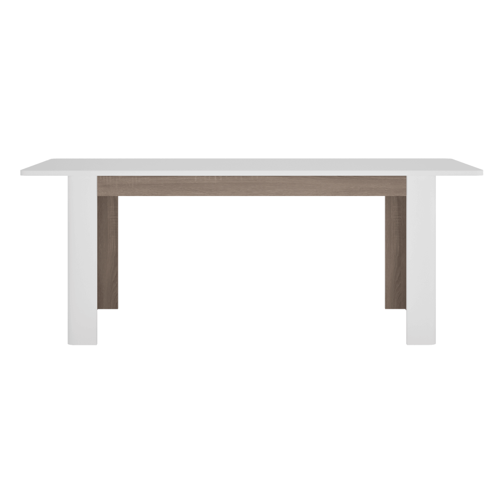 Jídelní rozkládací stůl, bílá extra vysoký lesk HG/dub sonoma tmavý truflový, 160-200x90 cm, LYNATET TYP 75