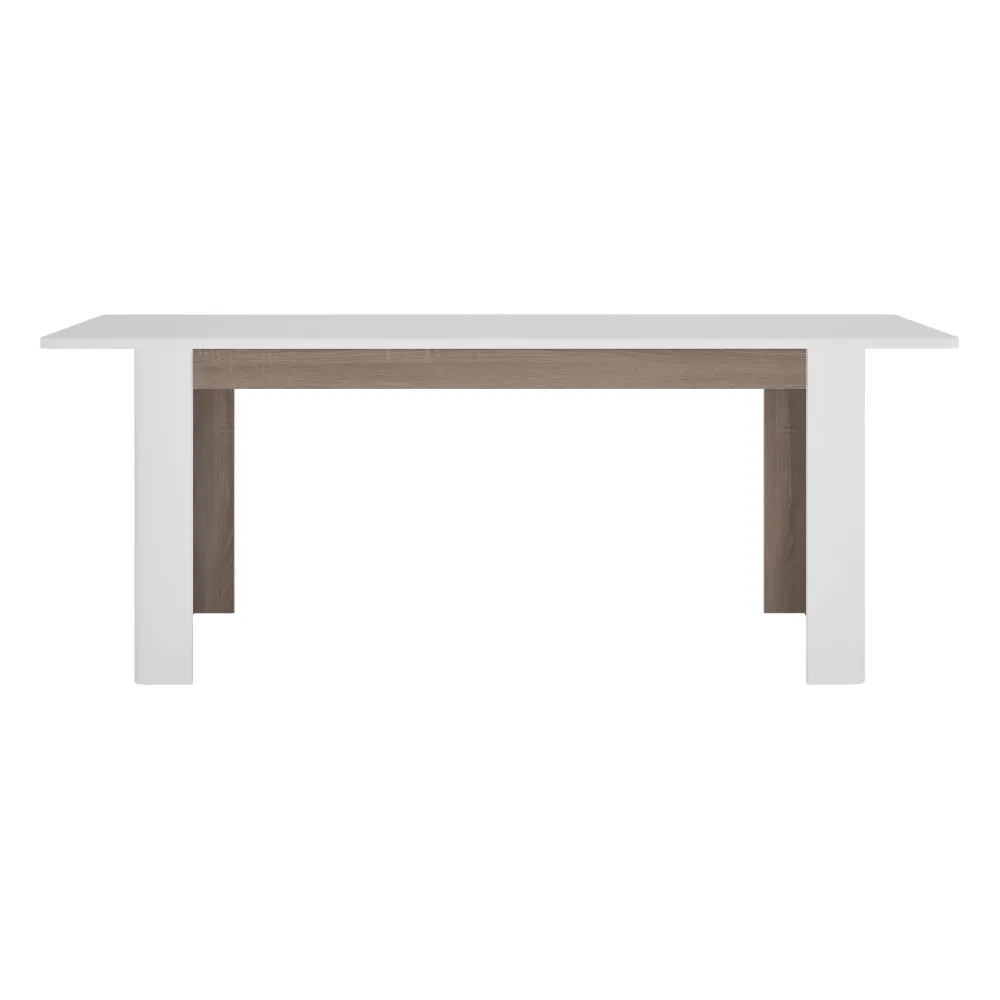 Jídelní rozkládací stůl, bílá extra vysoký lesk HG/dub sonoma tmavý truflový, 160-200x90 cm, LYNATET TYP 75