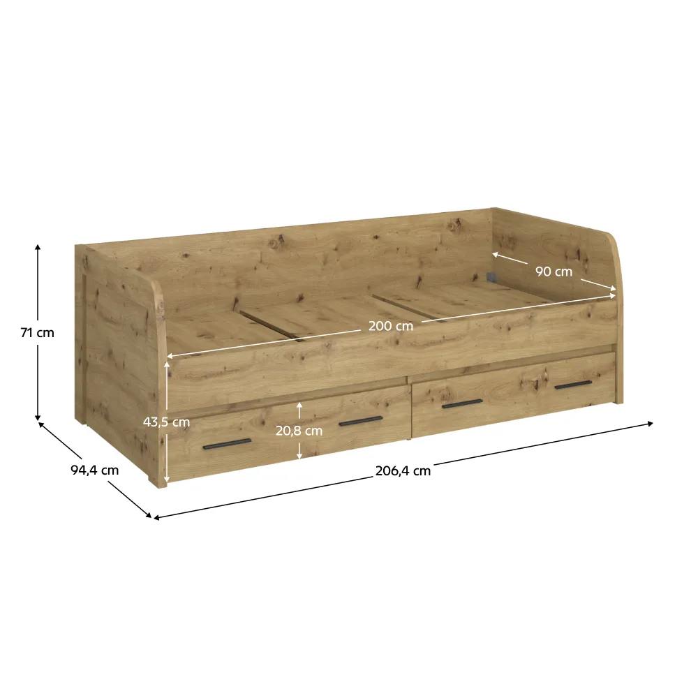 Postel 2S, 90x200, dub artisan, AIRON