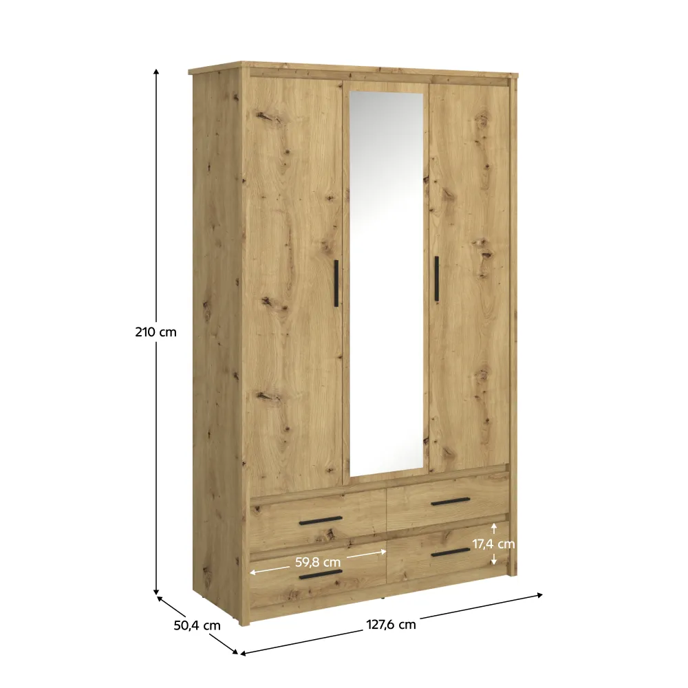 Skříň se zrcadlem 3D4S, dub artisan, AIRON