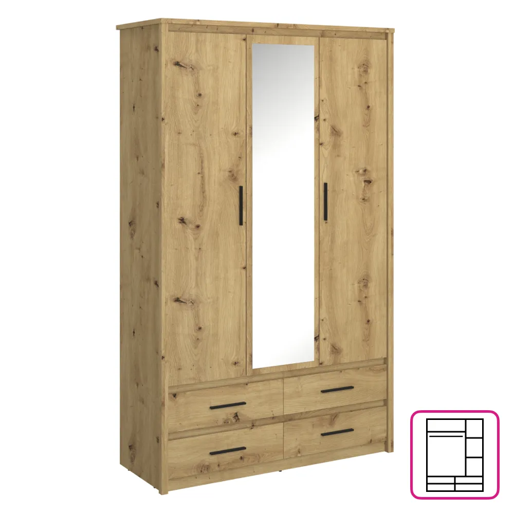 Skříň se zrcadlem 3D4S, dub artisan, AIRON