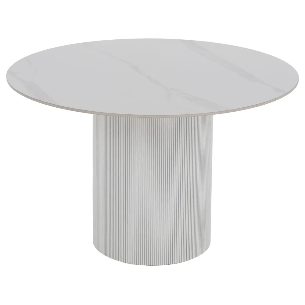Jídelní stůl, bílý mramor/MDF, průměr 120 cm, MAHIR TYP 1